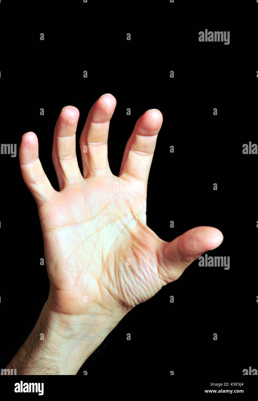 Männliche hand Geste mit Öffnen Sie Palm, isoliert Stockfoto