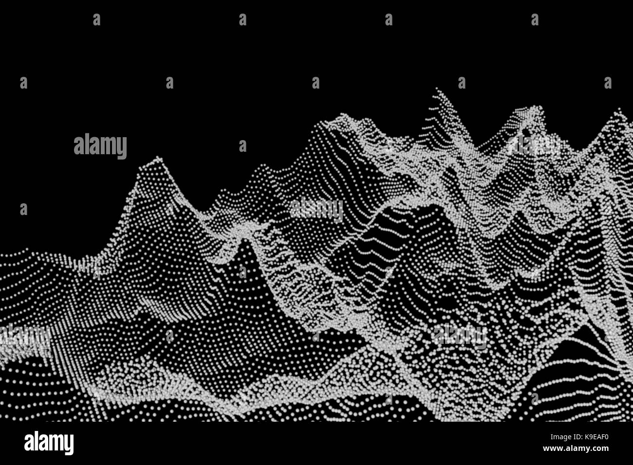 Abstrakte Landschaft aus Punkten, Computer Artwork. Stockfoto