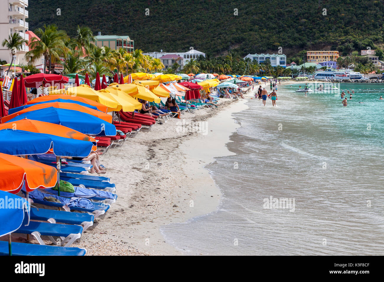 Philipsburg, Sint Maarten. Beach Szene. Stockfoto