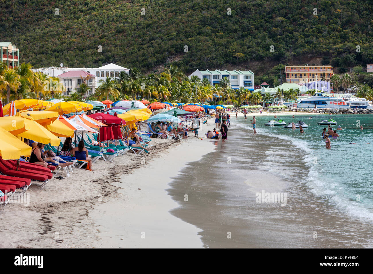 Philipsburg, Sint Maarten. Beach Szene. Stockfoto