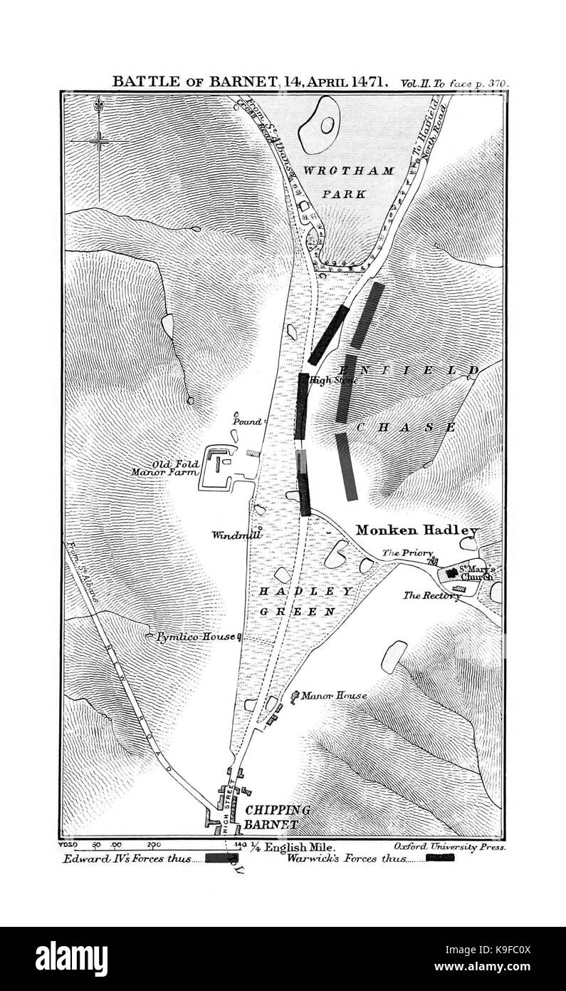 Karte zur Schlacht von Barnet durch Ramsay Stockfoto