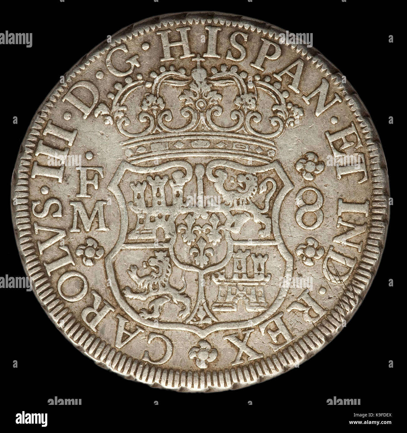 Mexiko Carlos III Säule Dollar von 8 Reales 1771 (Rev) Stockfoto