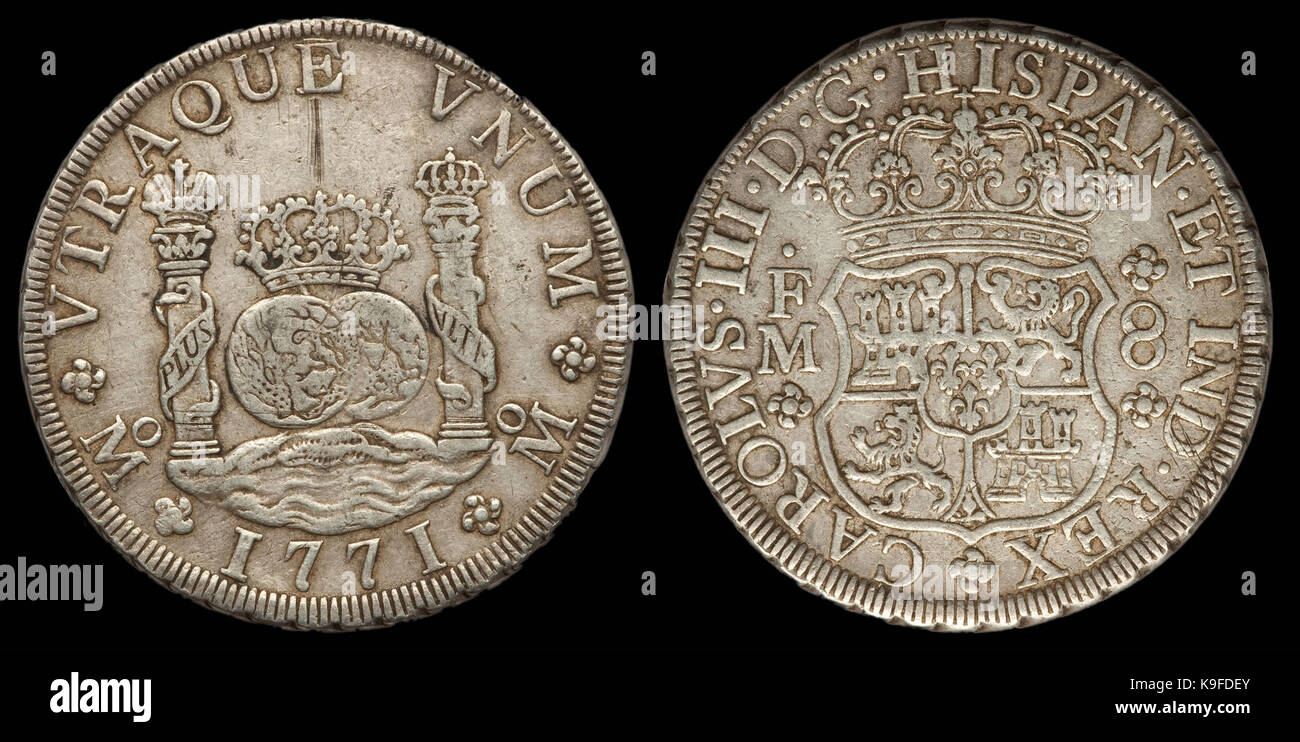 Mexiko Carlos III Säule Dollar von 8 Reales 1771 Stockfoto