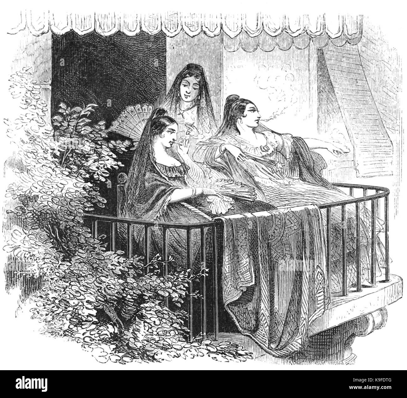 Mexikanische Balkon mit Frauen rauchen 1855 Stockfoto