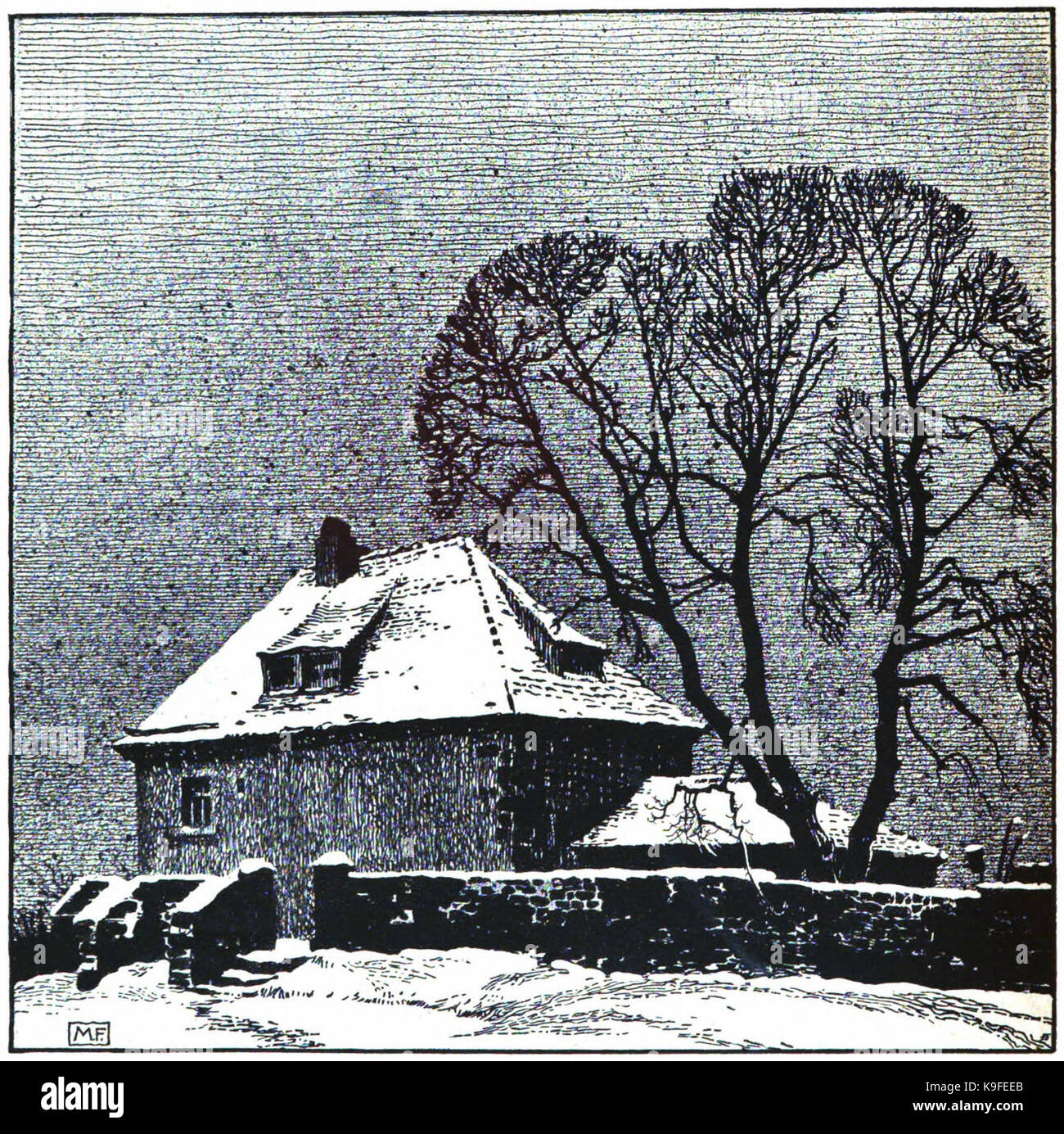 Max Frey Haus im Schnee ca 1911 Stockfoto