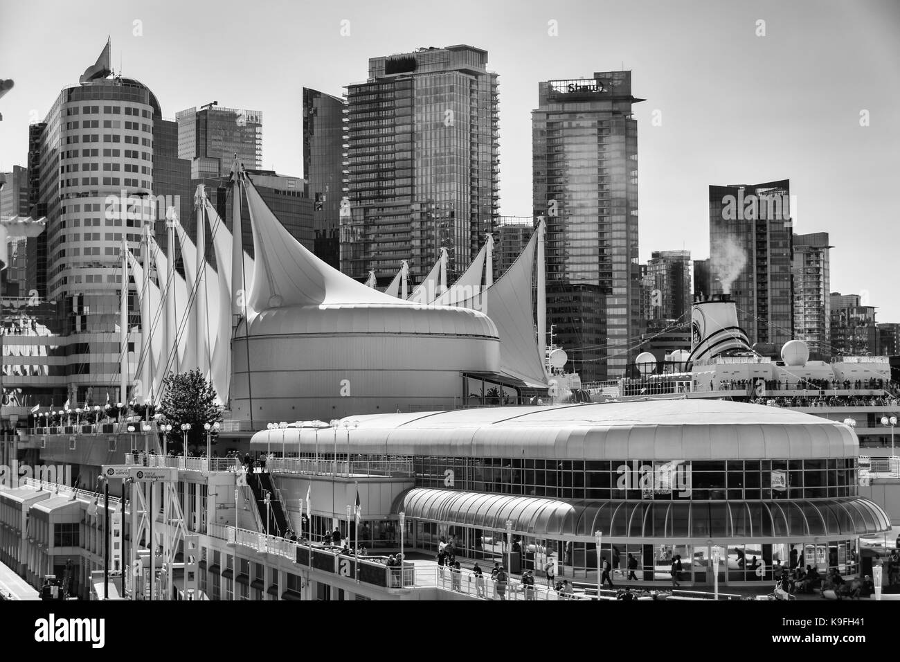 Vancouver von der Mole aus schwarzen und weißen Landschaft Stockfoto