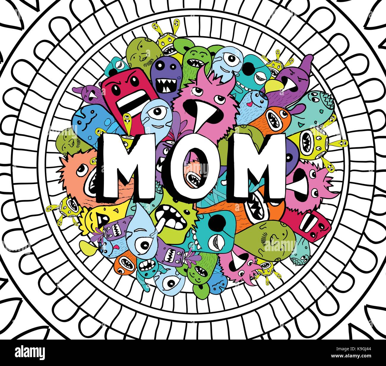 Monster doodle und liebe Mom Stock Vektor