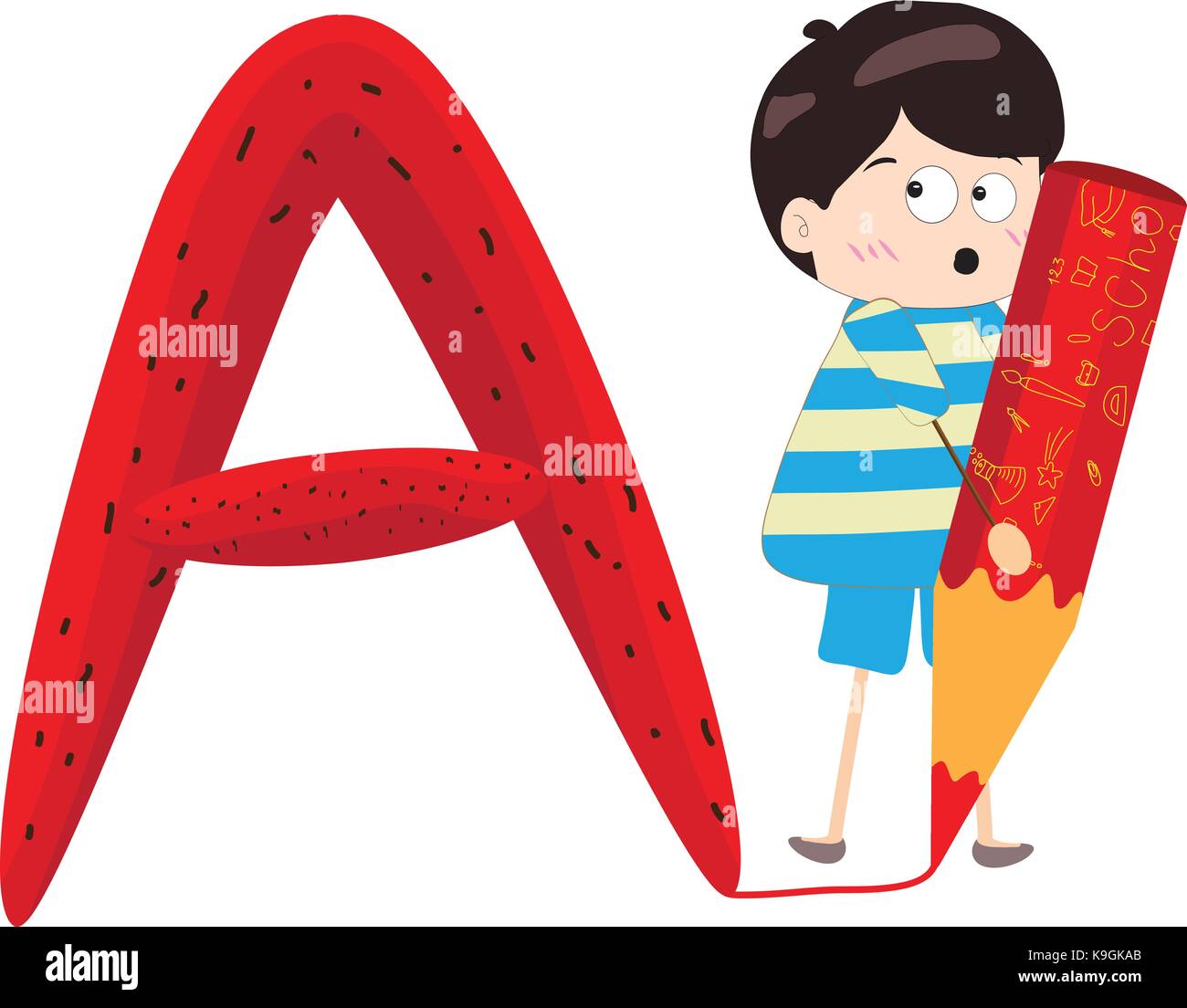 Abbildung: ein Kind lehnte sich auf einem Buchstaben A Stock Vektor