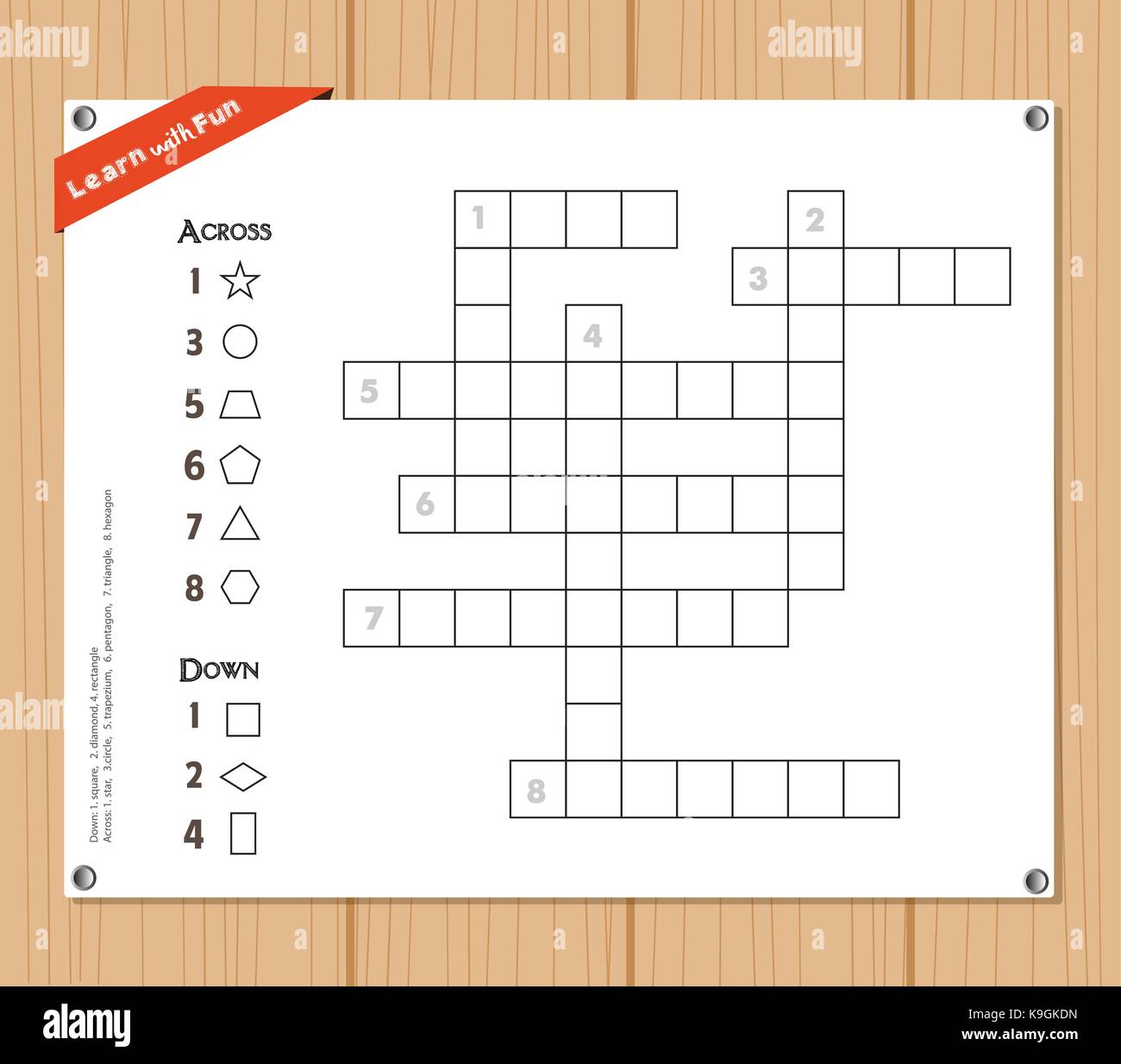 Kreuzworträtsel, Bildung Spiel für Kinder über geometrische Formen Stock Vektor