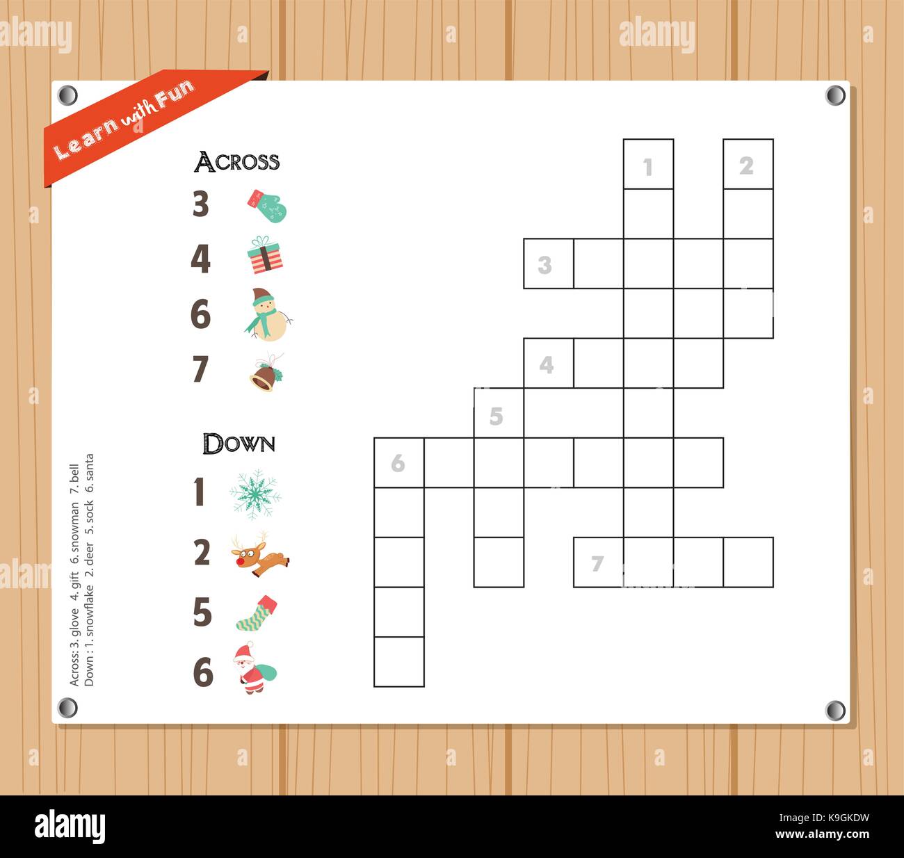 Kreuzworträtsel, Bildung Spiel für Kinder über Weihnachten Stock Vektor