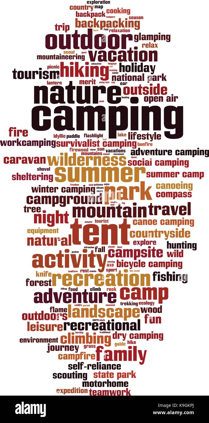 Camping word cloud Konzept. Vector Illustration Stock Vektor