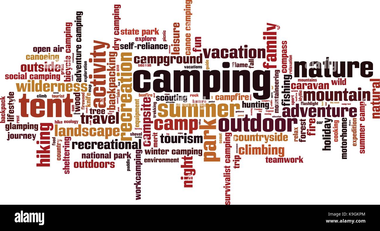 Camping word cloud Konzept. Vector Illustration Stock Vektor