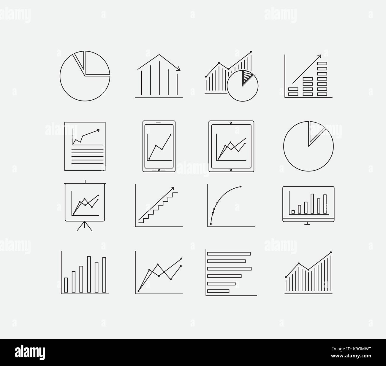Dünne Diagramm Icon Set Stock Vektor