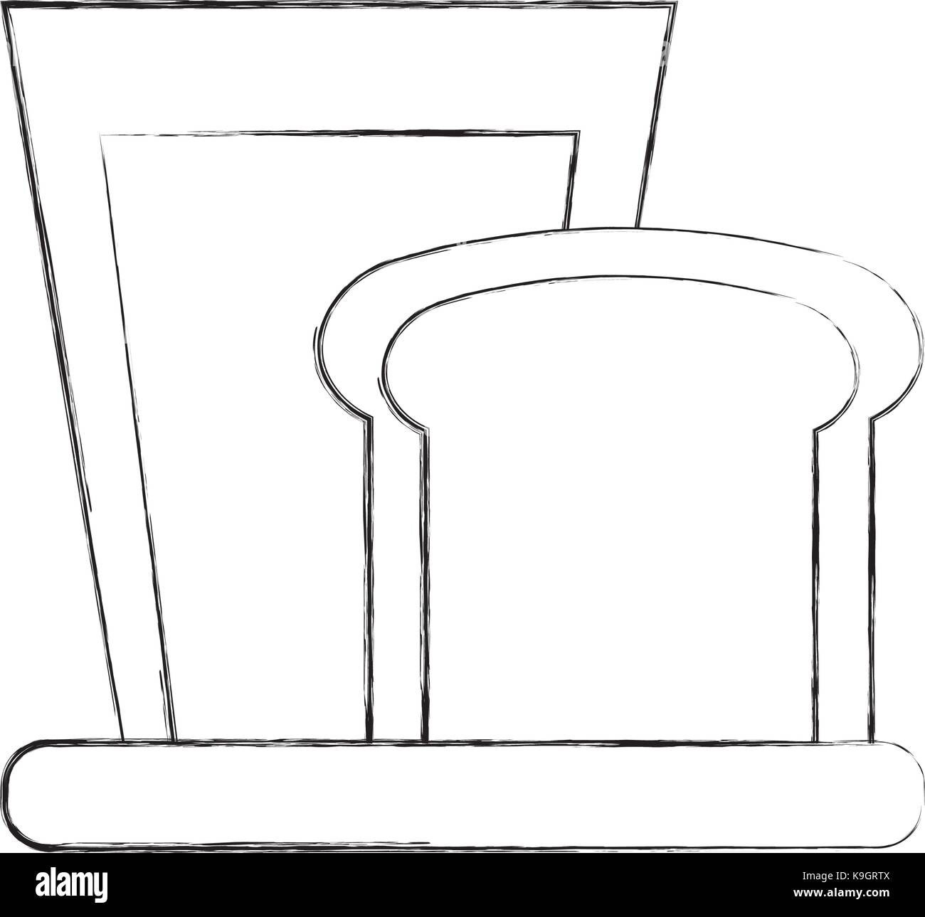 Frühstück Glas Milch und Scheibe Brot frisch Stock Vektor