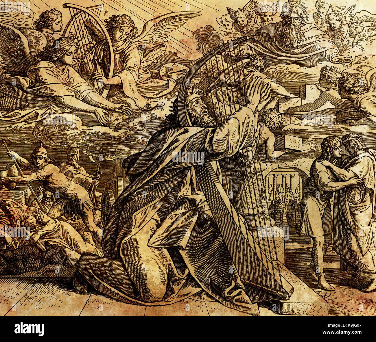 Die psalmen König Davids, Grafik Collage von der Gravur des Nazareene ...