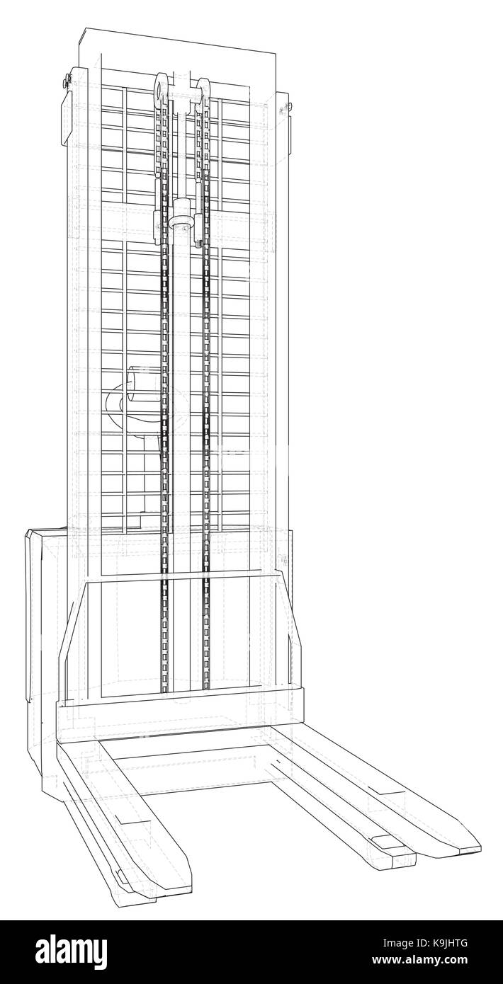 Lager Gabelstapler. Wire-Frame. EPS 10-Format. Vektor Rendering von 3d. Stock Vektor