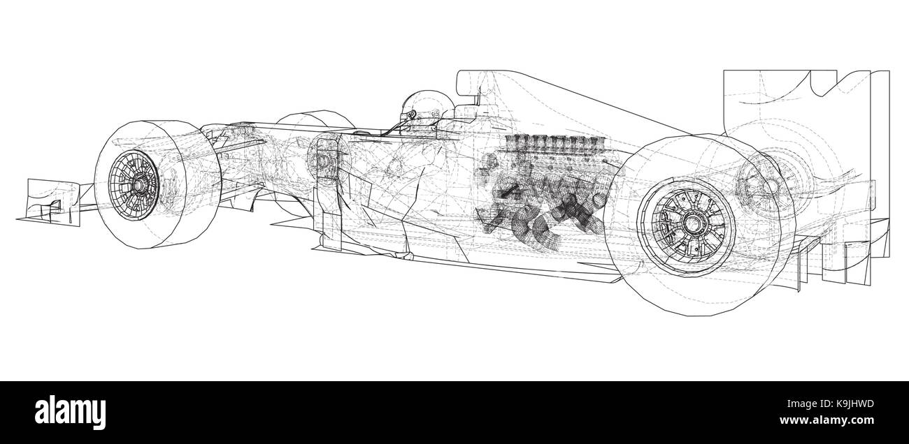 Formel 1. Abstrakte Zeichnung. Wire-Frame. EPS 10-Format. Vektor erstellt von 3d. Stock Vektor