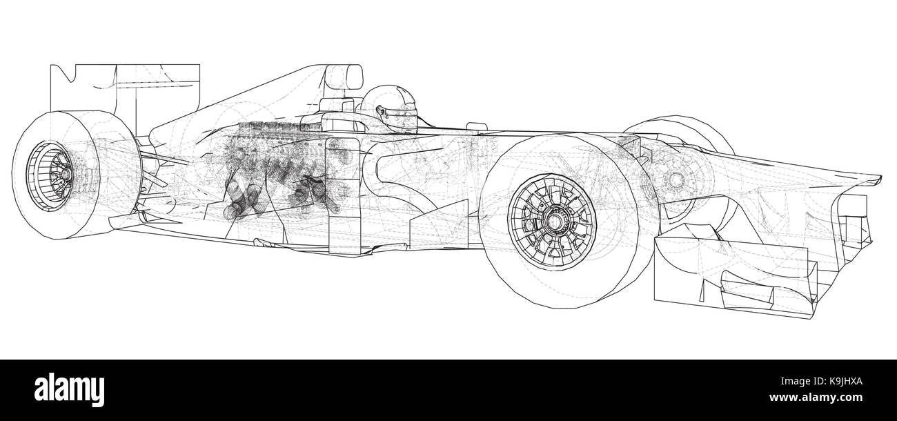 Modell Formel 1 Auto. Wire-Frame. EPS 10-Format. Vektor Rendering von 3d Stock Vektor