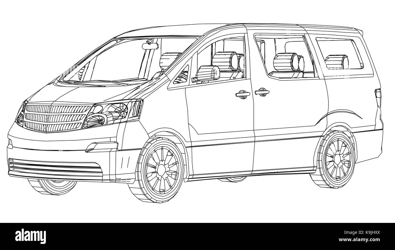 Minivan, Auto. Abstrakte Zeichnung. Wire-Frame. EPS 10-Format. Vektor erstellt von 3d Stock Vektor