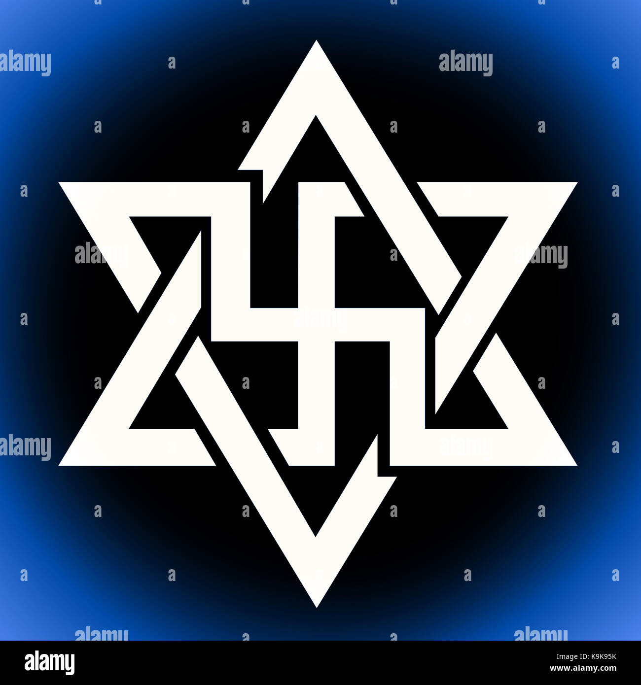 die rael symbol mit dem hakenkreuz auf der davidstern des raelism auch als raelianism bewegung einen ufo religion die im jahr 1974 von claude vorilhon gegrundet die das leben auf der erde lehrt wissenschaftlich wurde durch eine art von ausserirdischen die sie die elohim anruf erstellt bekannt k9k95k