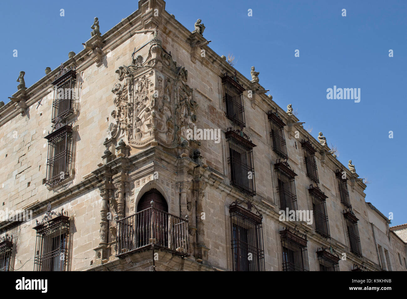 Palacio de la conquista Fassade (Trujillo, Caceres, Spanien). Stockfoto