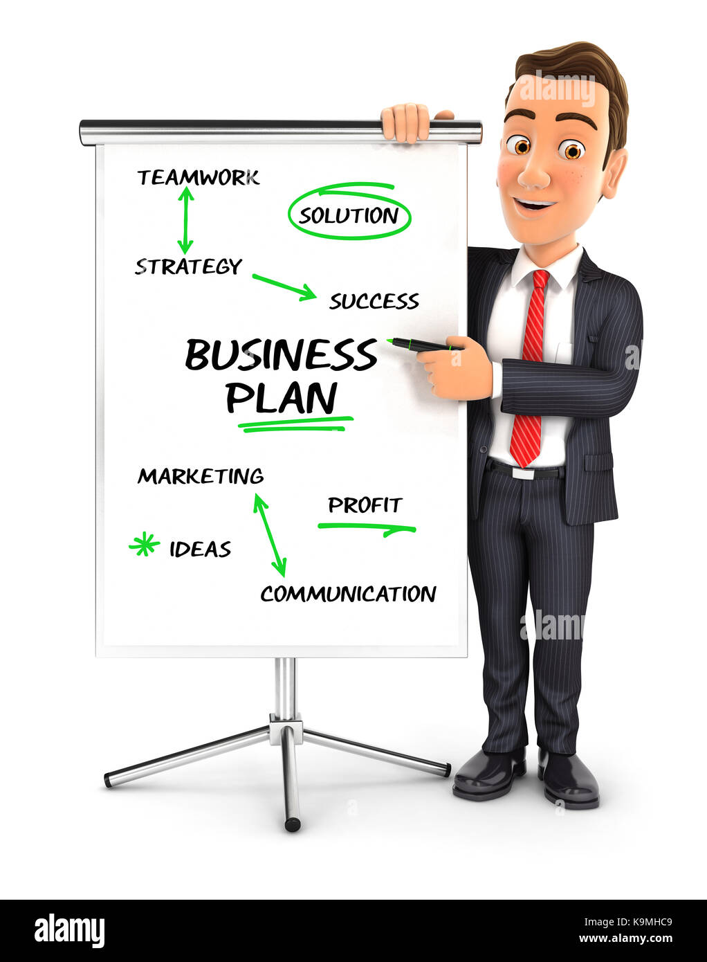 3d-Geschäftsmann schreiben business plan auf Karton, Illustration mit isolierten weißen Hintergrund Stockfoto