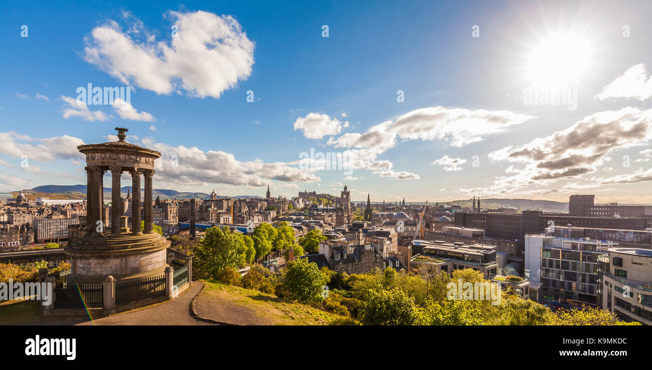 Schottland, Edinburgh, Calton Hill, Dugald Stewart Denkmal, Stadtansicht, die Skyline Panorama Stockfoto