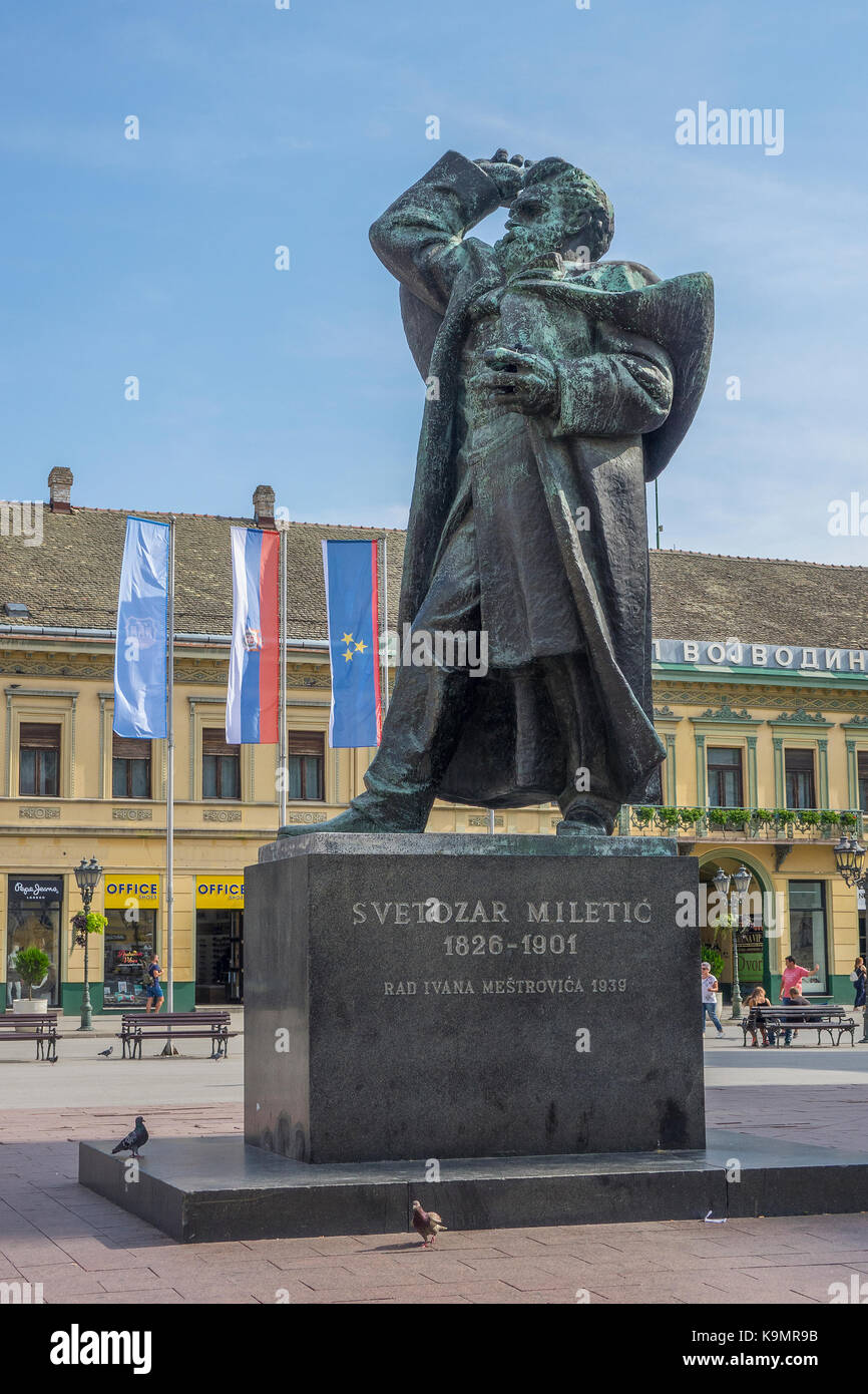 Serbien, Novi Sad, Miletic Statue in Platz der Freiheit Stockfoto