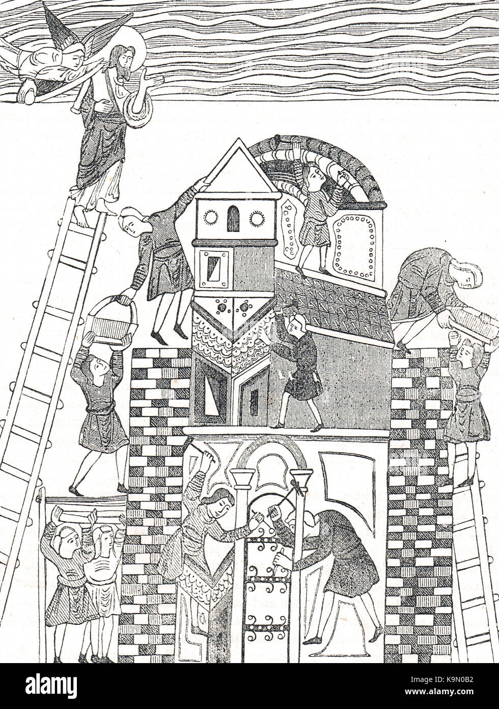Der Turm zu Babel, nach einem Sächsischen MS Stockfoto