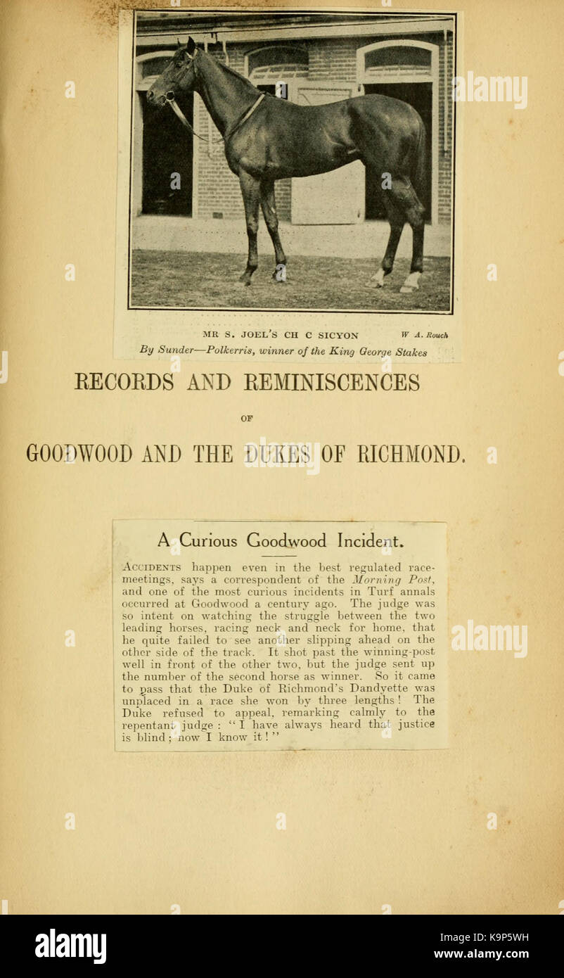 Aufzeichnungen und Erinnerungen von Goodwood und die Herzöge von Richmond BHL 20712197 Stockfoto