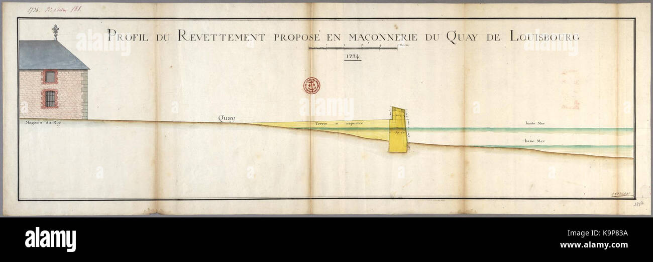 Profil du Revettement vorschlagen De maconnerie du Kai de Louisbourg Stockfoto