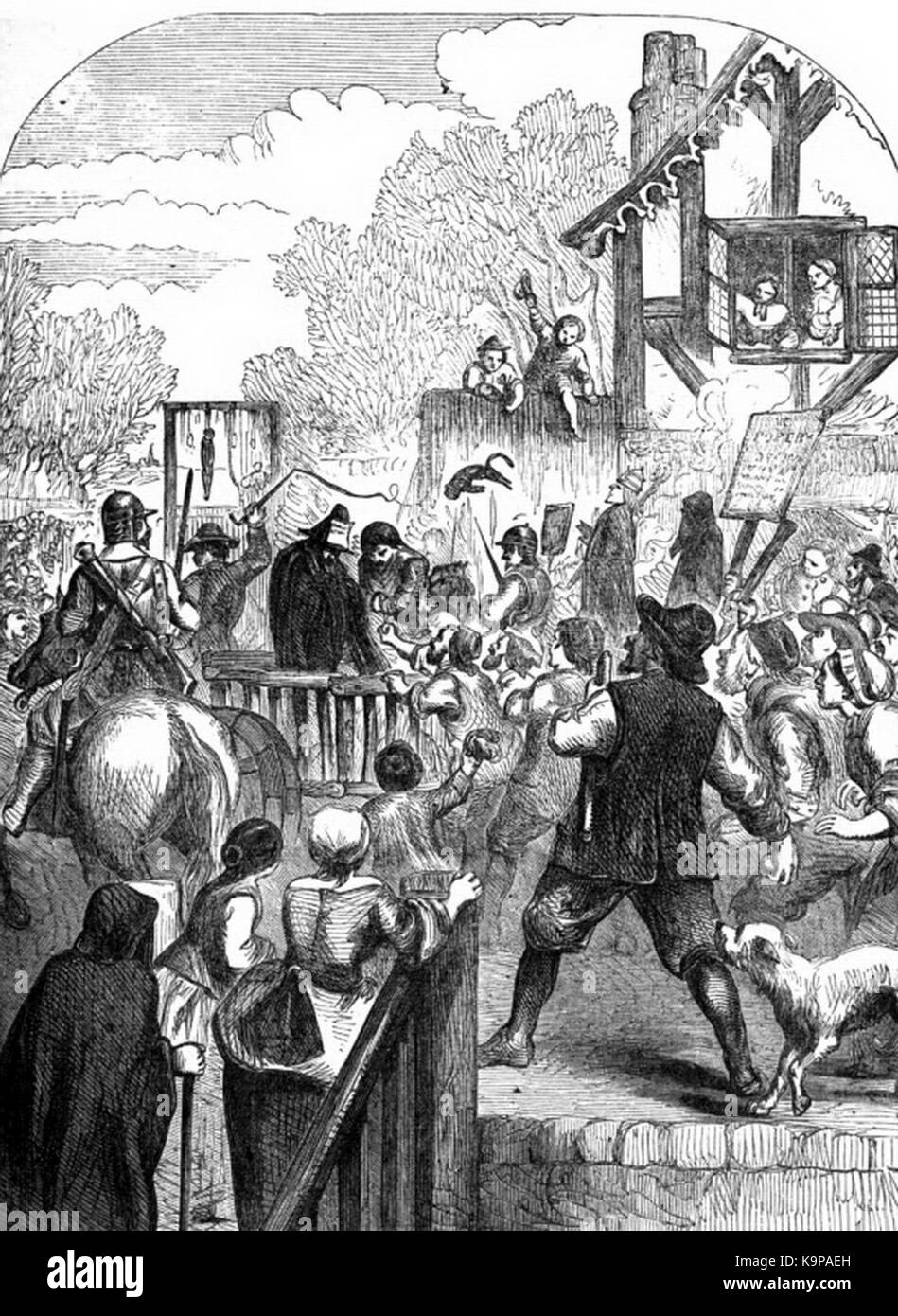 Dieses historische Dokument bezieht sich auf die Unruhen und sozialen Unruhen rund um den Papst in England, eine Periode politischer und religiöser Spannungen. Die Ereignisse waren Teil umfassenderer Konflikte zwischen Katholiken und Protestanten im 17. Jahrhundert. Stockfoto