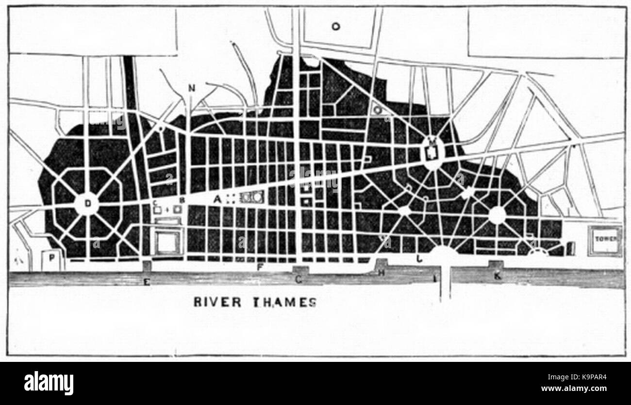 P 623 Christopher Wren's Plan für den Wiederaufbau von London nach dem großen Brand von 1666 Stockfoto