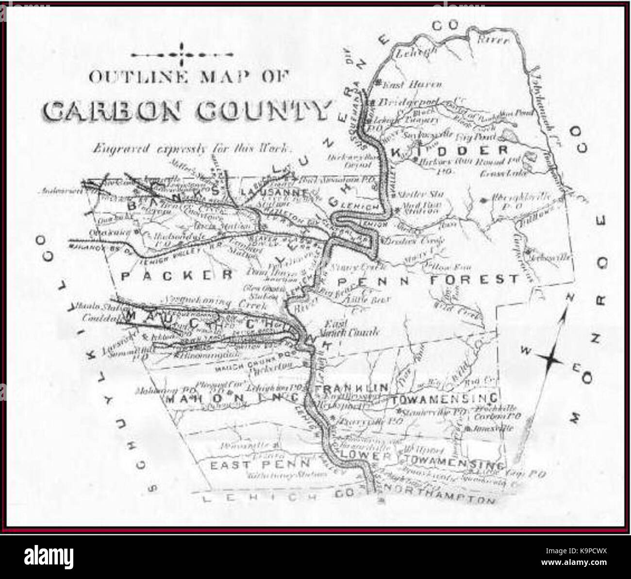 Übersichtskarte der historischen Carbon County Stockfoto