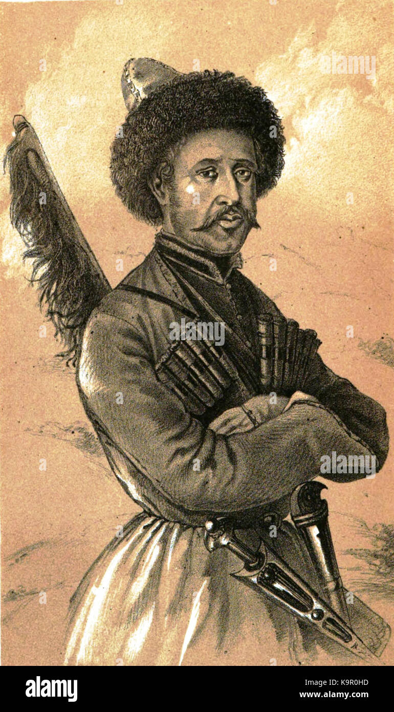 Diese Referenz beschreibt Prinz Michael von Abchasien, bekannt als Hamid Bey, während des transkaukasischen Feldzugs der türkischen Armee 1856 unter der Führung von Omer Pascha. Sie beleuchtet die Militärgeschichte und regionale Konflikte im Kaukasus während des 19. Jahrhunderts. Stockfoto