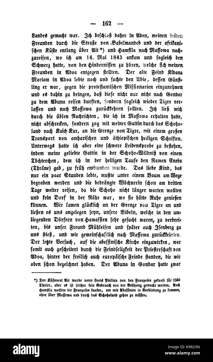 Ein Bild aus dem Reisebuch *Reisen in Ostafrika* von Johann Ludwig Krapf, das seine Reise durch Ostafrika dokumentiert. Das Foto bietet einen Einblick in die Landschaften und Kulturen der Region während des 19. Jahrhunderts. Stockfoto