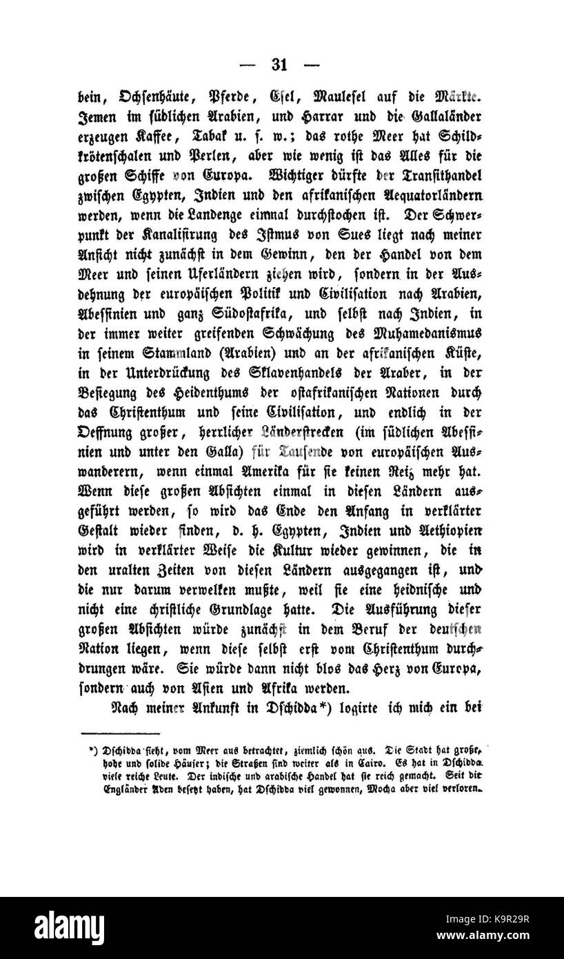 Eine Seite aus dem Buch „Reisen in Ostafrika“ von Krapf, die die Reisen und Entdeckungen in Ostafrika im 19. Jahrhundert beschreibt. Stockfoto