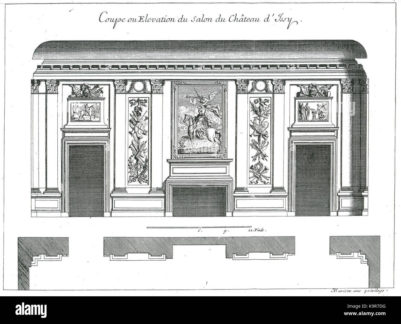 Der Paroi Grand Salon ist ein großer, elegant gestalteter Wohnbereich, der sich durch weitläufige Innenräume und raffinierte Möbel auszeichnet. Dieses Zimmer ist ein Markenzeichen für luxuriöse und geräumige Wohnräume. Stockfoto