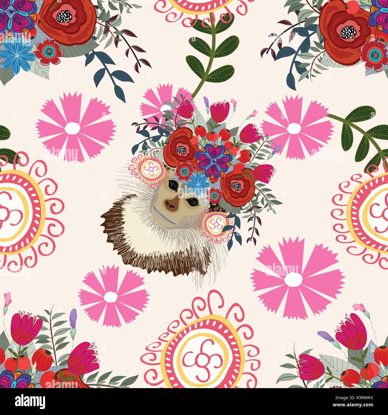 Monkey floral background Pattern, Blume, nahtlose Stock Vektor