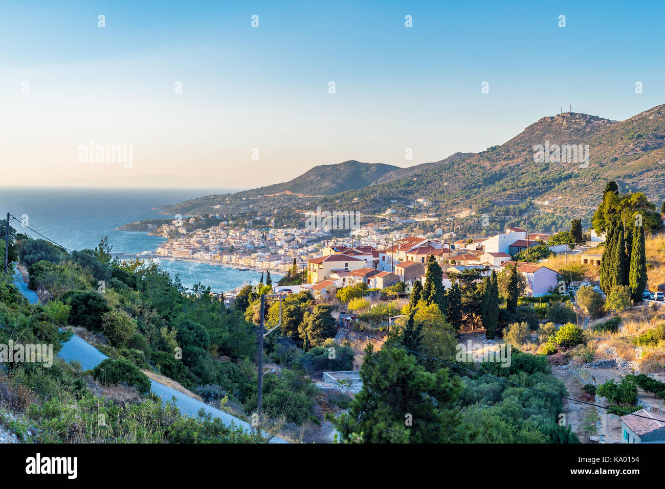 Blick auf die Stadt Samos, Samos Insel, Griechenland Stockfoto