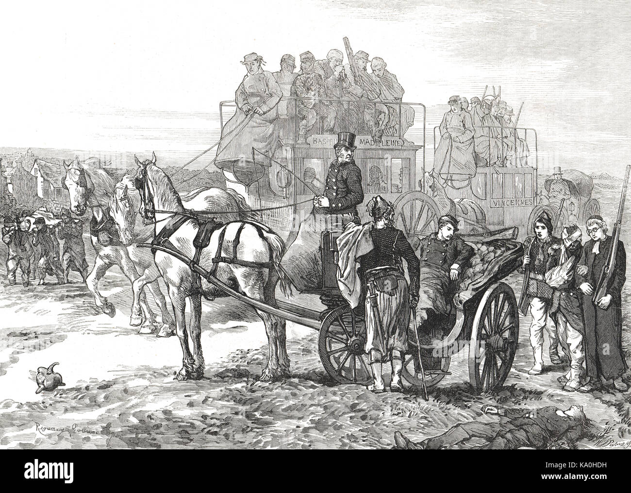Private und öffentliche Kutschen durch die Ambulance Service verwendet, Belagerung von Paris, 1870/71 Stockfoto