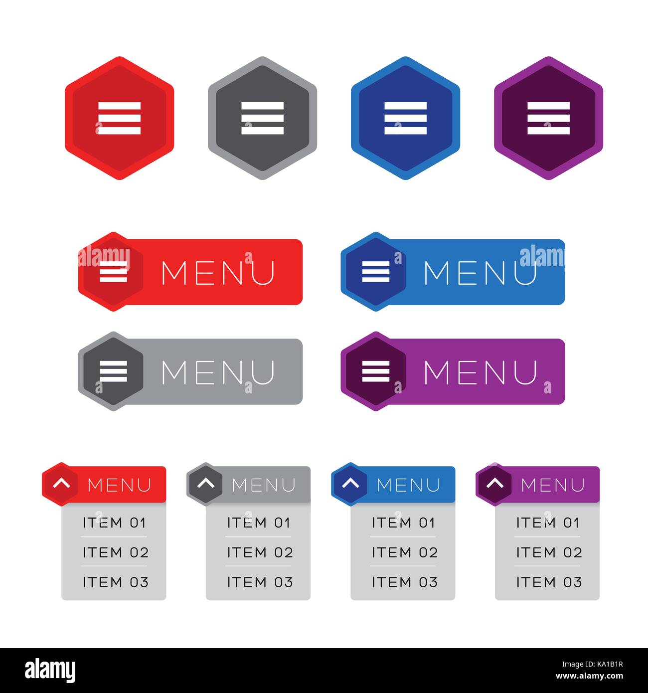 Mobile UI dropdown Menü Icon Set Stock Vektor