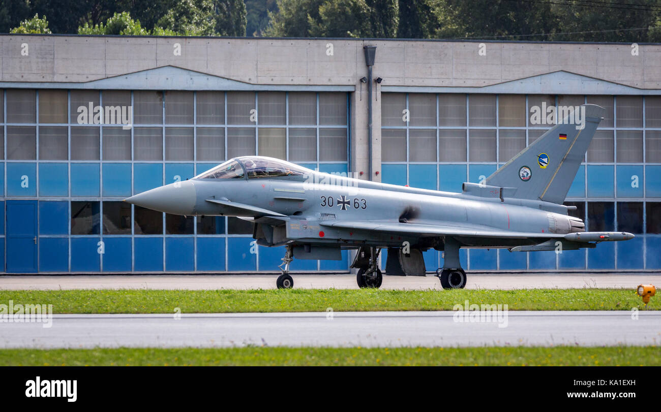 Eurofighter Typhoon von der Deutschen Luftwaffe, Sion Airshow, Sion, Wallis, Schweiz Stockfoto