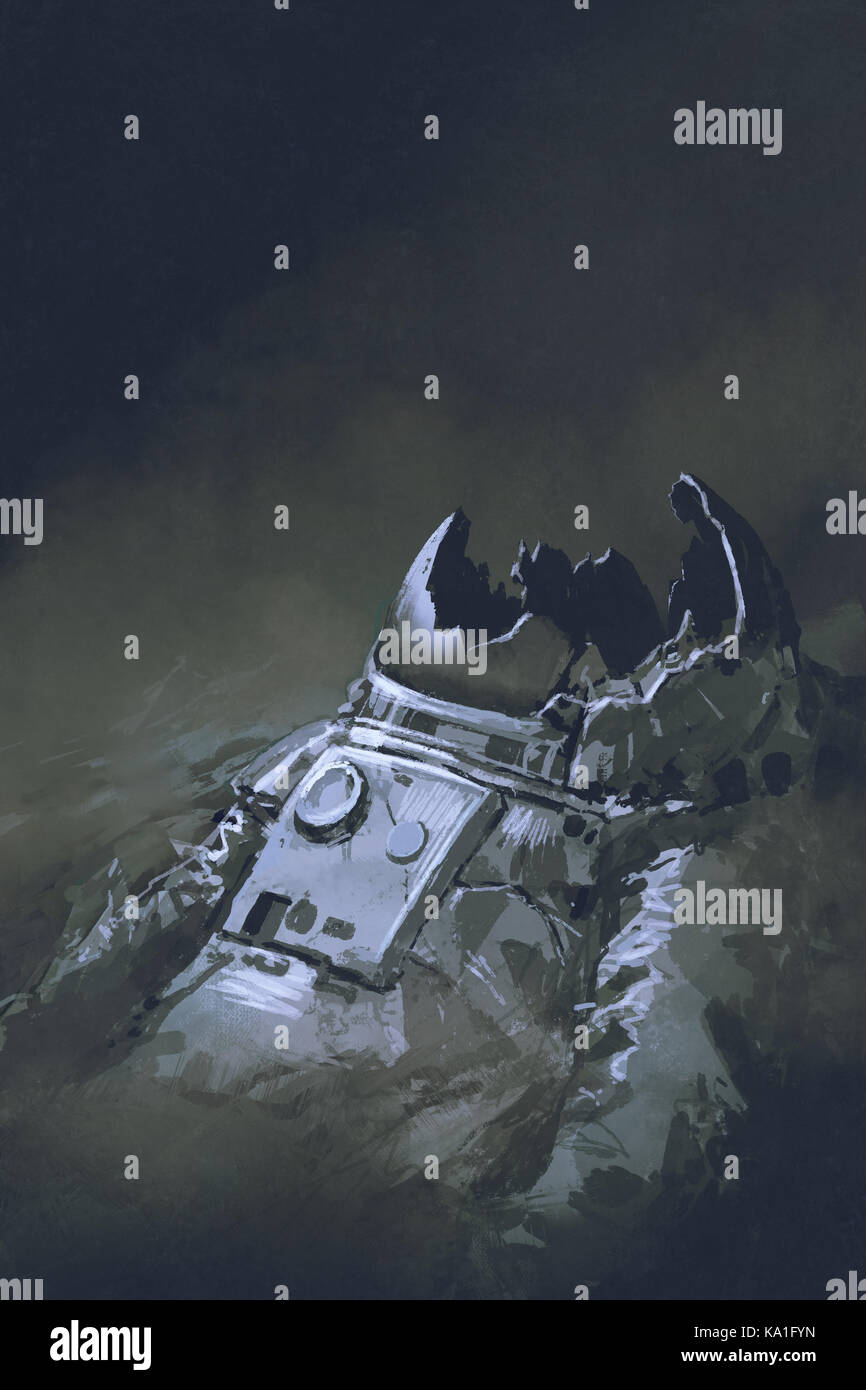 Die Überreste der Astronaut im dunklen Hintergrund, digital art Stil, Illustration Malerei Stockfoto