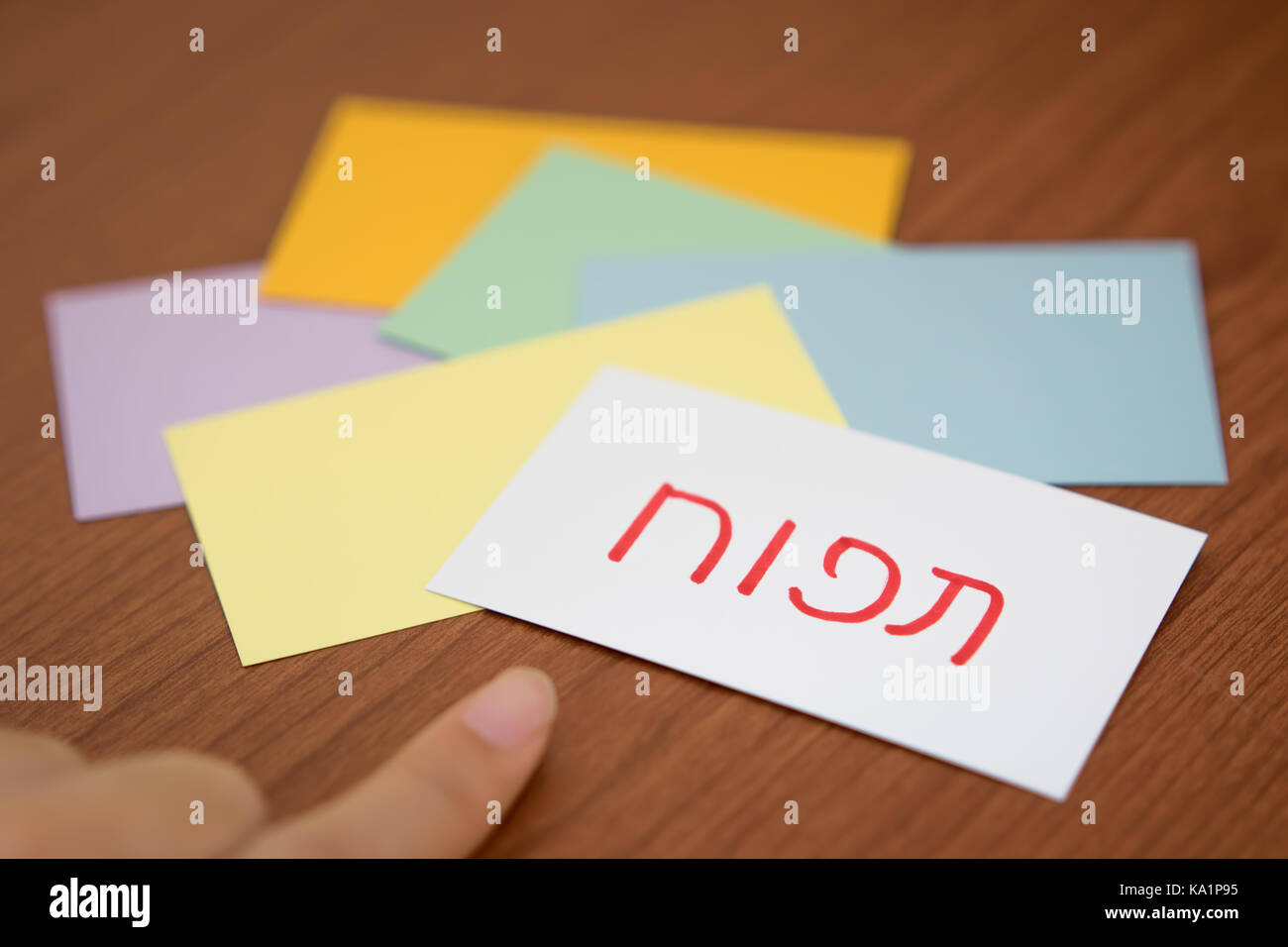 Hebräisch; Lernen, neue Sprache mit der Flaish Card (Übersetzung; Apple) Stockfoto