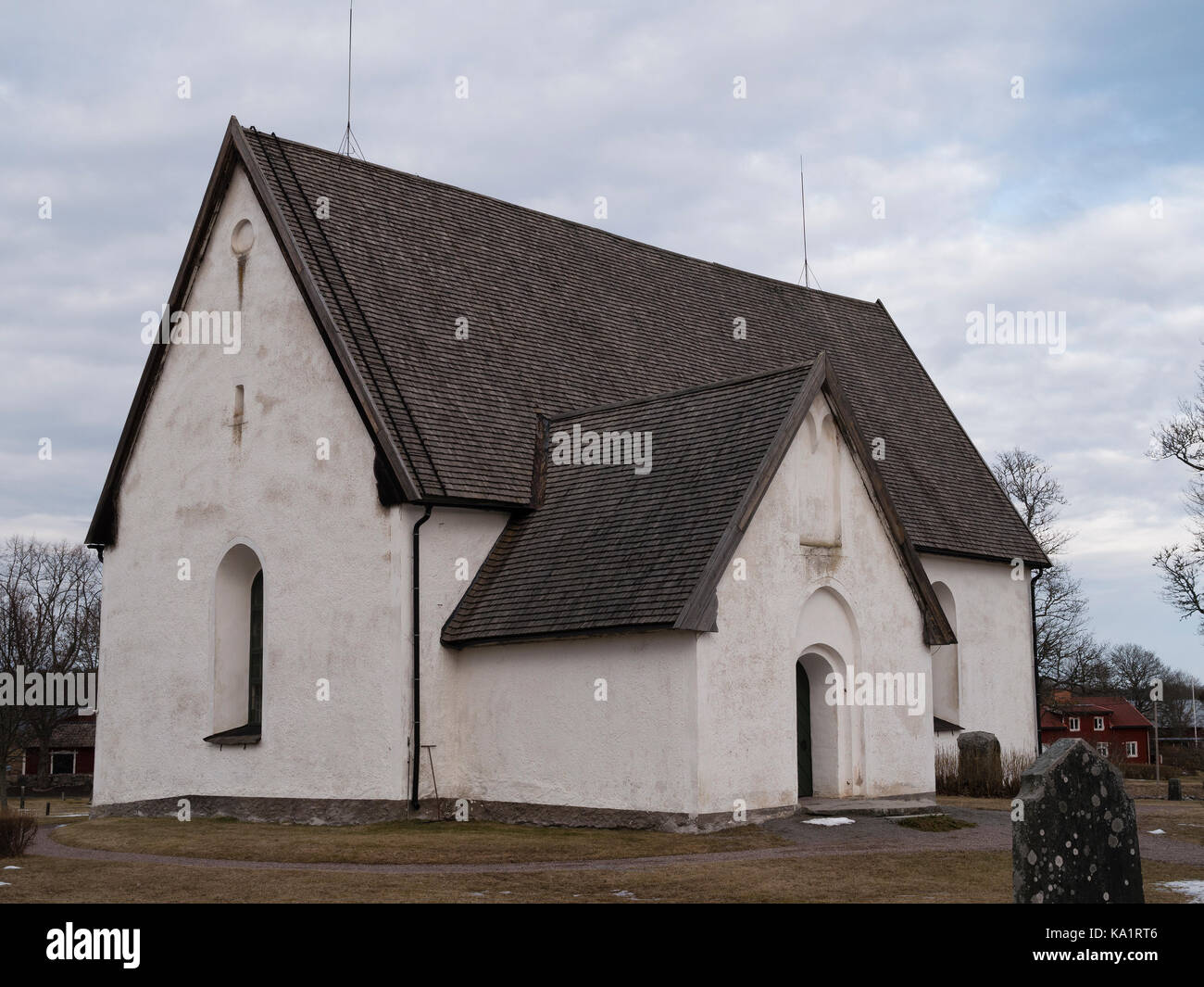 Kirche von Östuna, außerhalb von Odensala, Knivsta in der Gemeinde Knivsta, nördlich von Stockholm in Schweden, Europa. Stockfoto