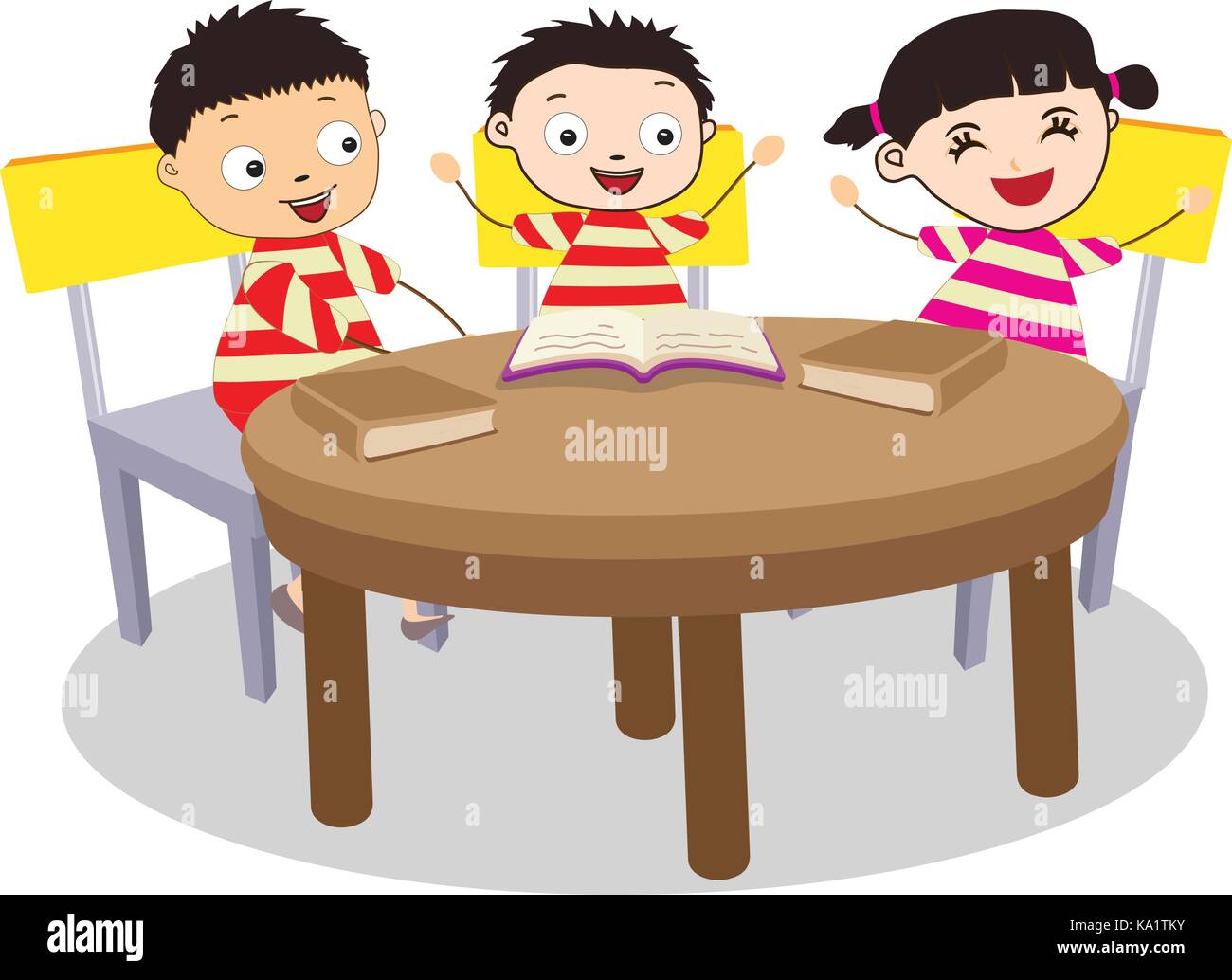 Eine kleine Gruppe von Kindern Buch öffnen und Lernen Stock Vektor