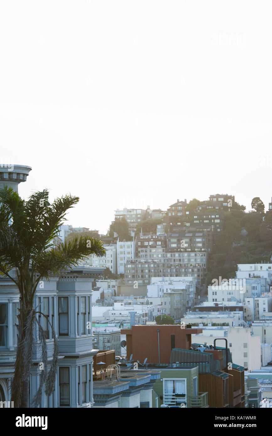 San Francisco Immobilien. Gebäude in San Francisco, Kalifornien mit weißem Hintergrund oben. Stockfoto