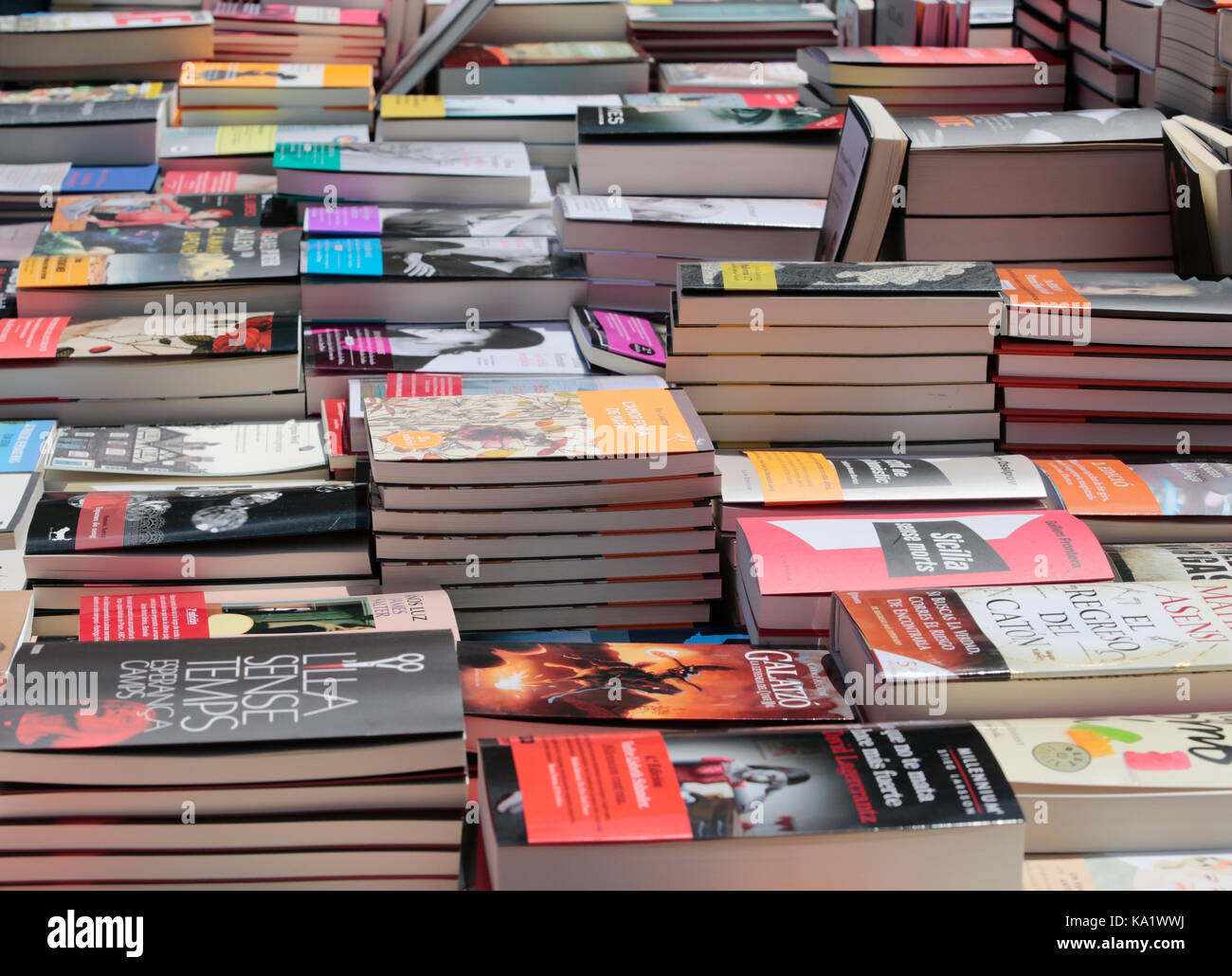 Bücher und Käufer auf einer Straße tag Bücher auf der Insel Mallorca Stockfoto