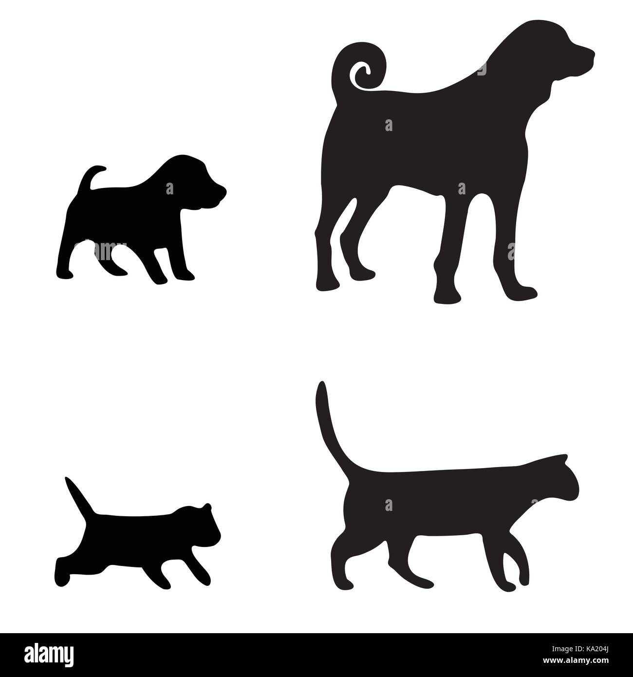 Hund und Katze Silhouette auf weißem Hintergrund Stock-Vektorgrafik - Alamy